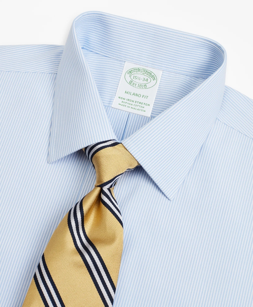 Stretch Milano Slim-Fit Dress Shirt, Non-Iron Poplin Ainsley Collar Fine Stripe, image 2