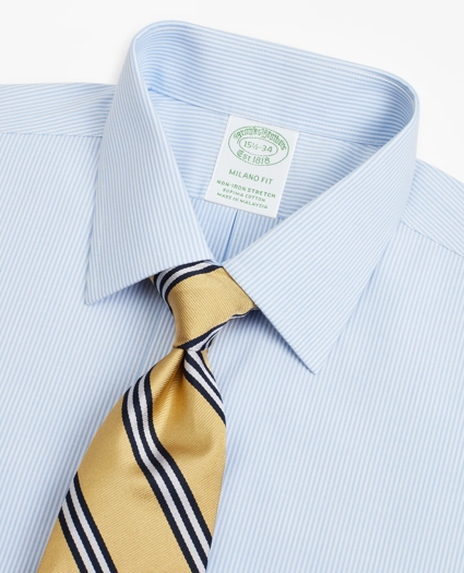 Stretch Milano Slim-Fit Dress Shirt, Non-Iron Poplin Ainsley Collar Fine Stripe, image 2