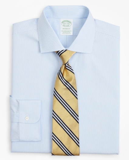 Stretch Milano Slim-Fit Dress Shirt, Non-Iron Poplin English Collar Fine Stripe, image 1