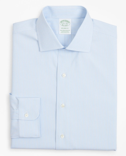 Stretch Milano Slim-Fit Dress Shirt, Non-Iron Poplin English Collar Fine Stripe, image 4