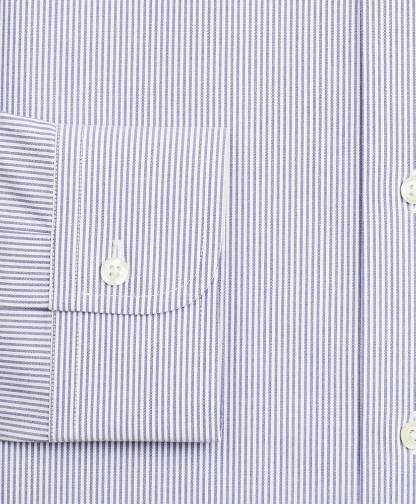 Stretch Milano Slim-Fit Dress Shirt, Non-Iron Poplin English Collar Fine Stripe, image 3