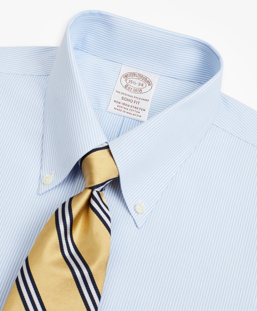 Stretch Soho Extra-Slim-Fit Dress Shirt, Non-Iron Poplin Button-Down Collar Fine Stripe, image 2