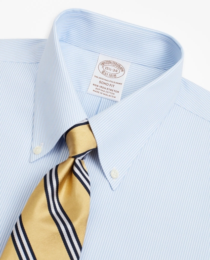 Stretch Soho Extra-Slim-Fit Dress Shirt, Non-Iron Poplin Button-Down Collar Fine Stripe, image 2
