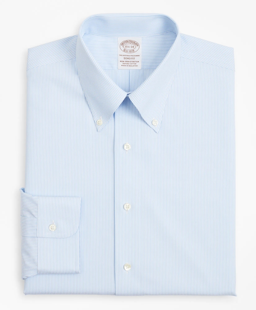 Stretch Soho Extra-Slim-Fit Dress Shirt, Non-Iron Poplin Button-Down Collar Fine Stripe, image 4
