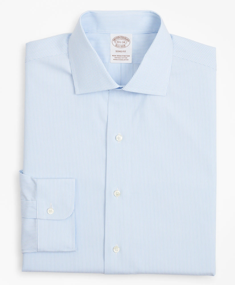 Stretch Soho Extra-Slim-Fit Dress Shirt, Non-Iron Poplin English Collar Fine Stripe, image 4