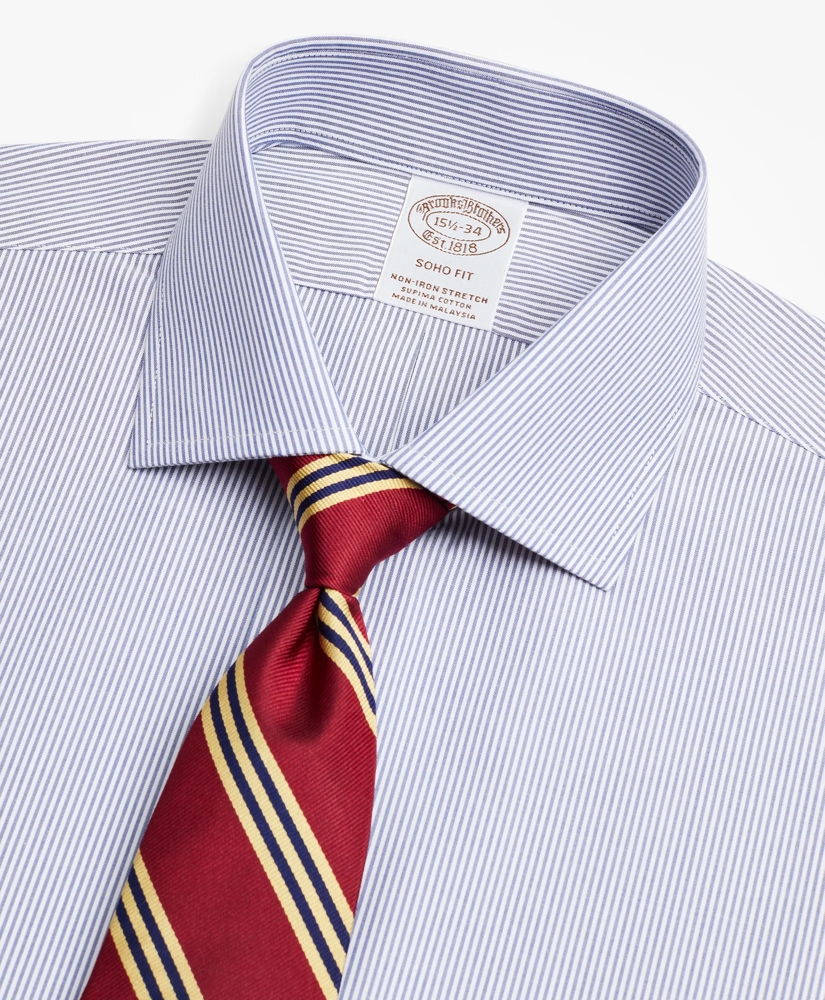 Stretch Soho Extra-Slim-Fit Dress Shirt, Non-Iron Poplin English Collar Fine Stripe, image 2