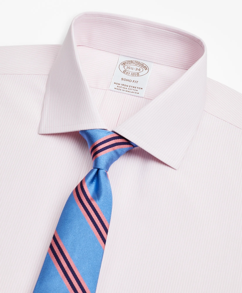 Stretch Soho Extra-Slim-Fit Dress Shirt, Non-Iron Poplin English Collar Fine Stripe, image 2