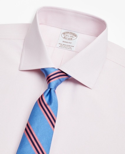 Stretch Soho Extra-Slim-Fit Dress Shirt, Non-Iron Poplin English Collar Fine Stripe, image 2