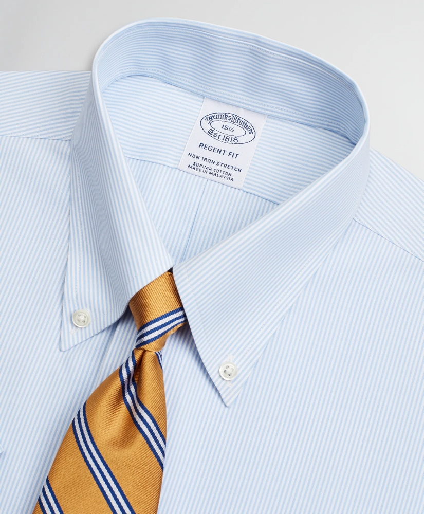 Stretch Regent Regular-Fit Dress Shirt, Non-Iron Poplin Short-Sleeve Fine Stripe, image 2