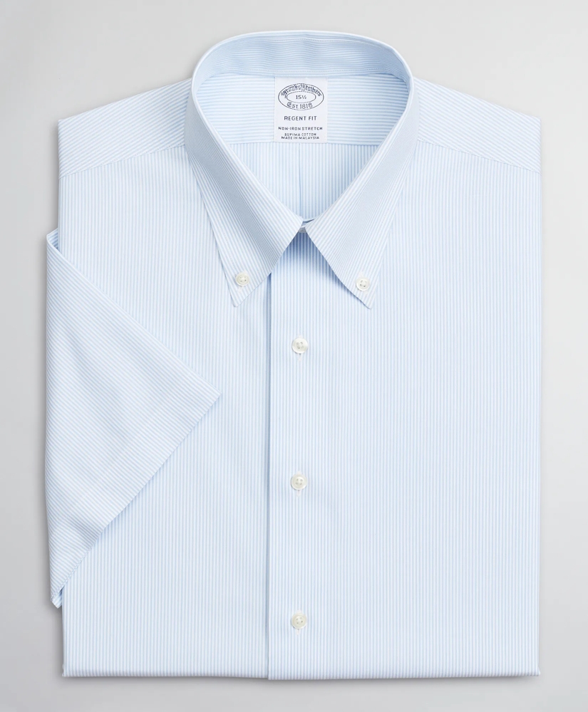 Stretch Regent Regular-Fit Dress Shirt, Non-Iron Poplin Short-Sleeve Fine Stripe, image 4