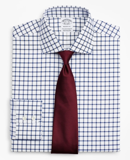 Stretch Regent Regular-Fit Dress Shirt, Non-Iron Twill English Collar Grid Check, image 1