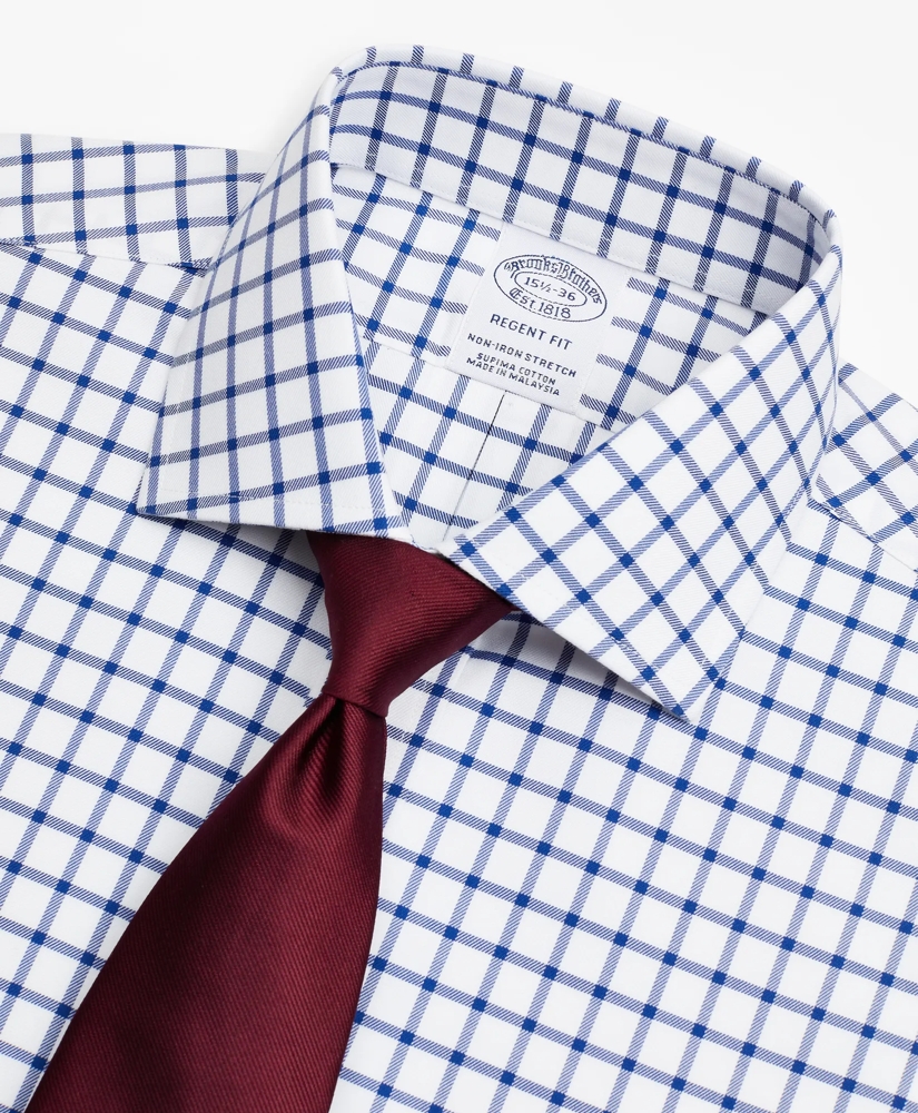 Stretch Regent Regular-Fit Dress Shirt, Non-Iron Twill English Collar Grid Check, image 2
