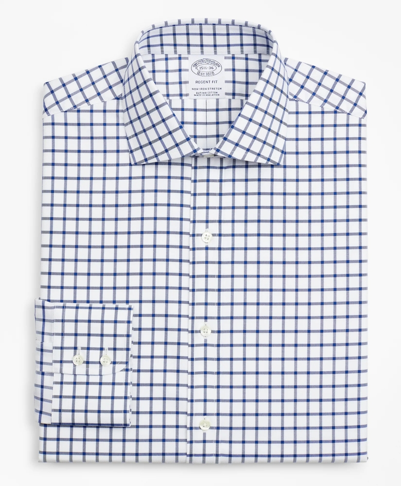 Stretch Regent Regular-Fit Dress Shirt, Non-Iron Twill English Collar Grid Check, image 4