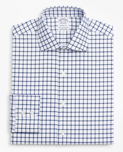 Stretch Regent Regular-Fit Dress Shirt, Non-Iron Twill English Collar Grid Check, image 4