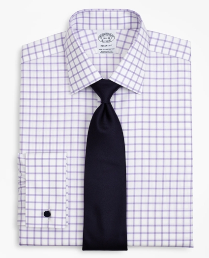 Stretch Regent Regular-Fit Dress Shirt, Non-Iron Twill Ainsley Collar French Cuff Grid Check, image 1