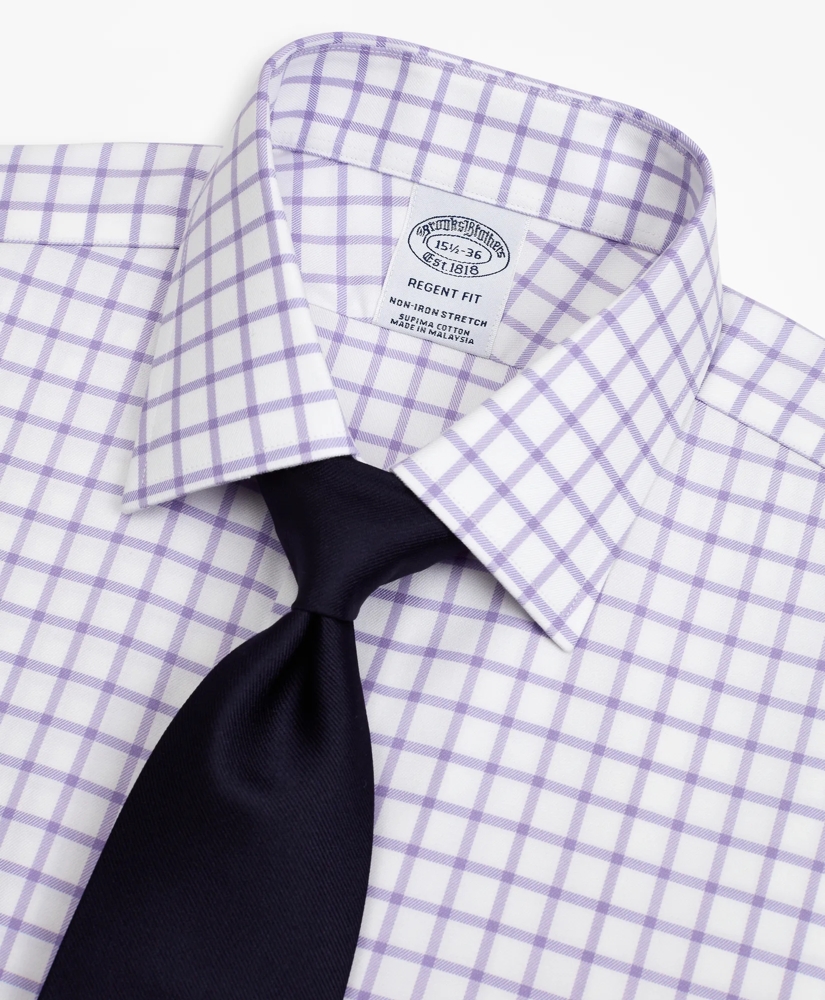 Stretch Regent Regular-Fit Dress Shirt, Non-Iron Twill Ainsley Collar French Cuff Grid Check, image 2