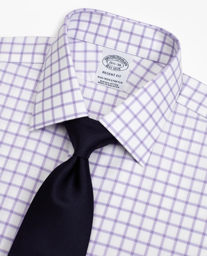 Stretch Regent Regular-Fit Dress Shirt, Non-Iron Twill Ainsley Collar French Cuff Grid Check, image 2