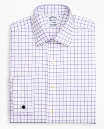 Stretch Regent Regular-Fit Dress Shirt, Non-Iron Twill Ainsley Collar French Cuff Grid Check, image 4