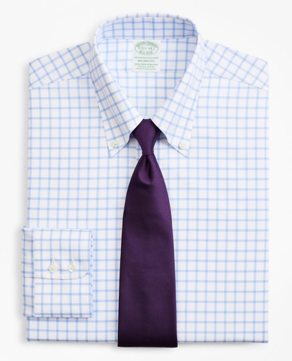 Stretch Milano Slim-Fit Dress Shirt, Non-Iron Twill Button-Down Collar Grid Check, image 1