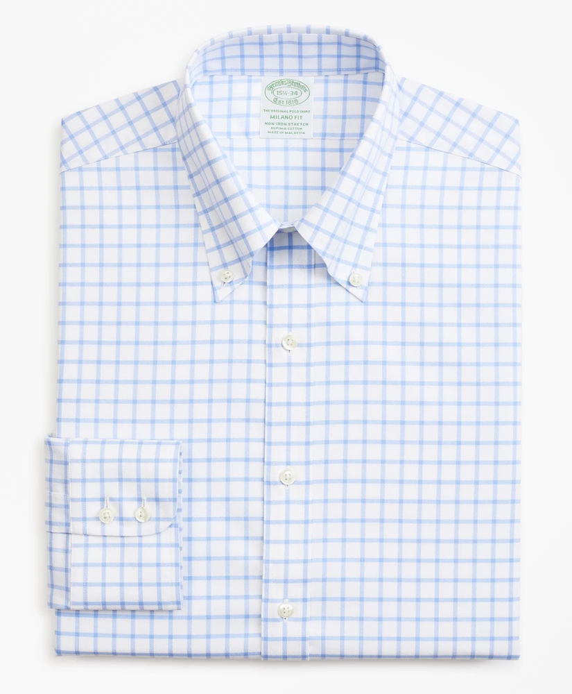 Stretch Milano Slim-Fit Dress Shirt, Non-Iron Twill Button-Down Collar Grid Check, image 4