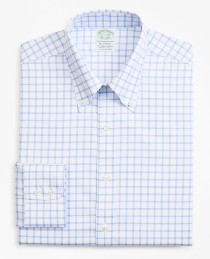 Stretch Milano Slim-Fit Dress Shirt, Non-Iron Twill Button-Down Collar Grid Check, image 4