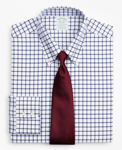 Stretch Milano Slim-Fit Dress Shirt, Non-Iron Twill Button-Down Collar Grid Check, image 1