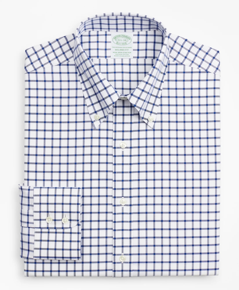 Stretch Milano Slim-Fit Dress Shirt, Non-Iron Twill Button-Down Collar Grid Check, image 4