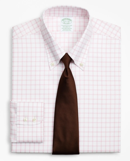 Stretch Milano Slim-Fit Dress Shirt, Non-Iron Twill Button-Down Collar Grid Check, image 1