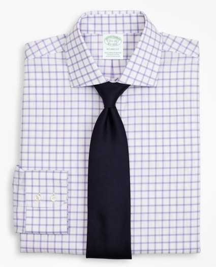 Stretch Milano Slim-Fit Dress Shirt, Non-Iron Twill English Collar Grid Check, image 1