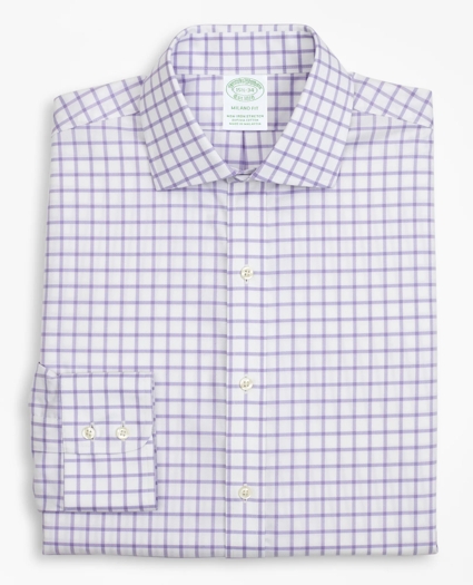 Stretch Milano Slim-Fit Dress Shirt, Non-Iron Twill English Collar Grid Check, image 4
