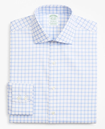 Stretch Milano Slim-Fit Dress Shirt, Non-Iron Twill English Collar Grid Check, image 4