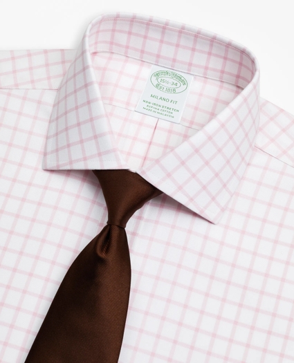 Stretch Milano Slim-Fit Dress Shirt, Non-Iron Twill English Collar Grid Check, image 2