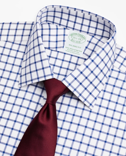 Stretch Milano Slim-Fit Dress Shirt, Non-Iron Twill Ainsley Collar French Cuff Grid Check, image 2