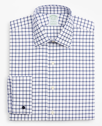 Stretch Milano Slim-Fit Dress Shirt, Non-Iron Twill Ainsley Collar French Cuff Grid Check, image 4