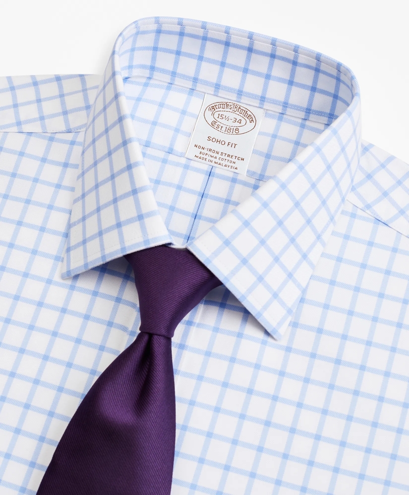 Stretch Soho Extra-Slim-Fit Dress Shirt, Non-Iron Twill Ainsley Collar Grid Check, image 2