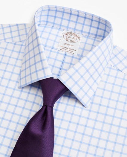 Stretch Soho Extra-Slim-Fit Dress Shirt, Non-Iron Twill Ainsley Collar Grid Check, image 2