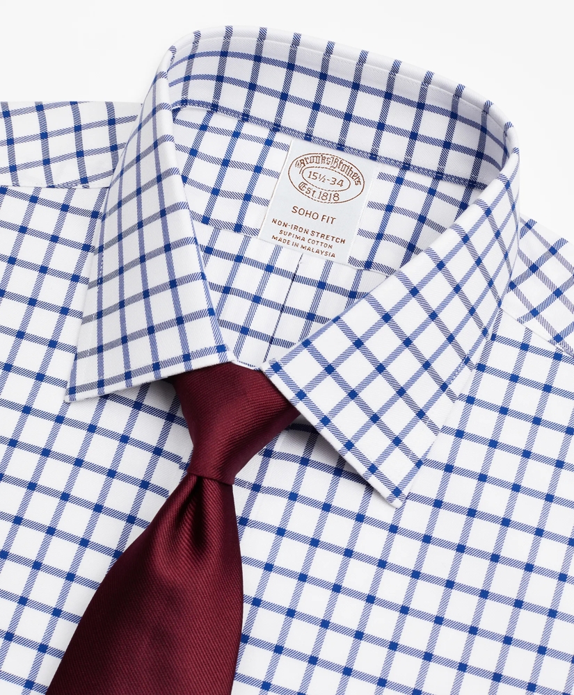 Stretch Soho Extra-Slim-Fit Dress Shirt, Non-Iron Twill Ainsley Collar Grid Check, image 2