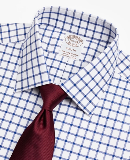 Stretch Soho Extra-Slim-Fit Dress Shirt, Non-Iron Twill Ainsley Collar Grid Check, image 2