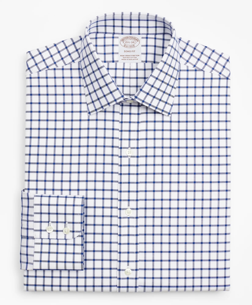 Stretch Soho Extra-Slim-Fit Dress Shirt, Non-Iron Twill Ainsley Collar Grid Check, image 4
