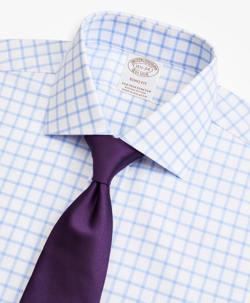 Stretch Soho Extra-Slim-Fit Dress Shirt, Non-Iron Twill English Collar Grid Check, image 2