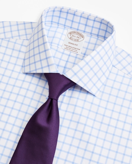 Stretch Soho Extra-Slim-Fit Dress Shirt, Non-Iron Twill English Collar Grid Check, image 2