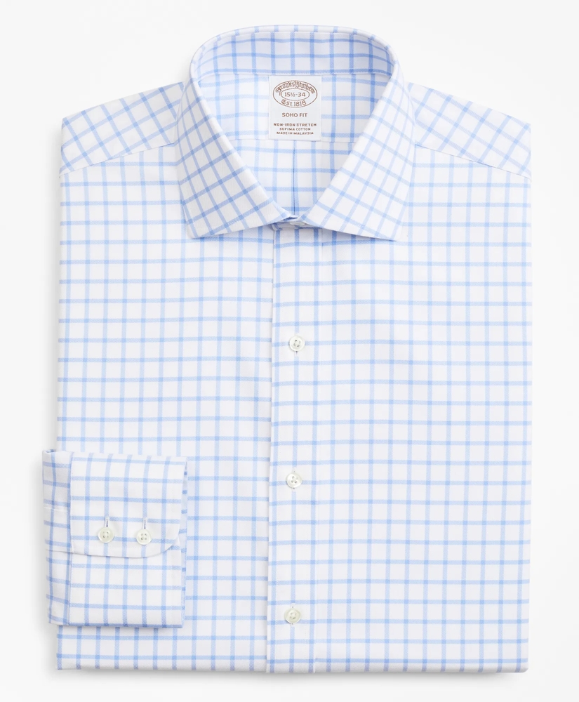 Stretch Soho Extra-Slim-Fit Dress Shirt, Non-Iron Twill English Collar Grid Check, image 4