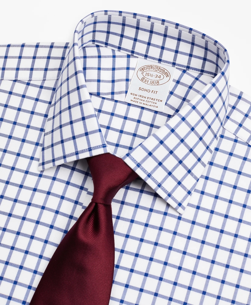 Stretch Soho Extra-Slim-Fit Dress Shirt, Non-Iron Twill Ainsley Collar French Cuff Grid Check, image 2