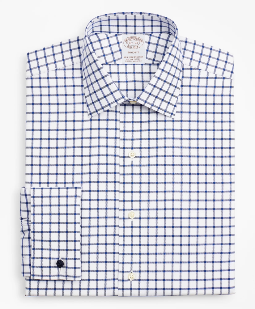 Stretch Soho Extra-Slim-Fit Dress Shirt, Non-Iron Twill Ainsley Collar French Cuff Grid Check, image 4