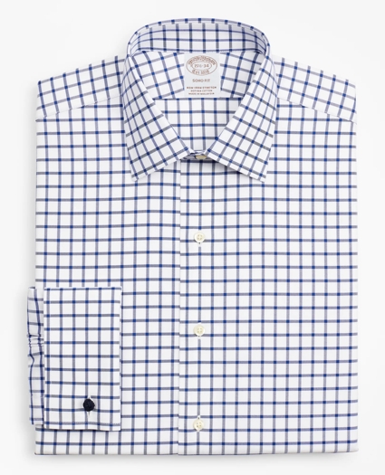Stretch Soho Extra-Slim-Fit Dress Shirt, Non-Iron Twill Ainsley Collar French Cuff Grid Check, image 4
