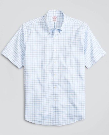 Stretch Madison Relaxed-Fit Dress Shirt, Non-Iron Twill Short-Sleeve Grid Check, image 1