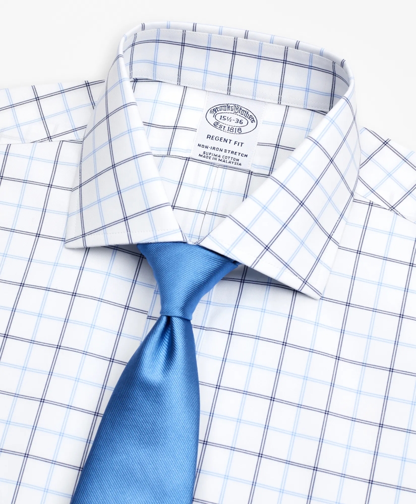 Stretch Regent Regular-Fit Dress Shirt, Non-Iron Poplin English Collar Double-Grid Check, image 2