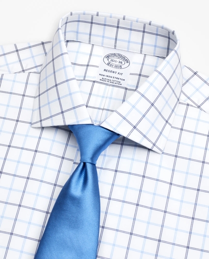 Stretch Regent Regular-Fit Dress Shirt, Non-Iron Poplin English Collar Double-Grid Check, image 2