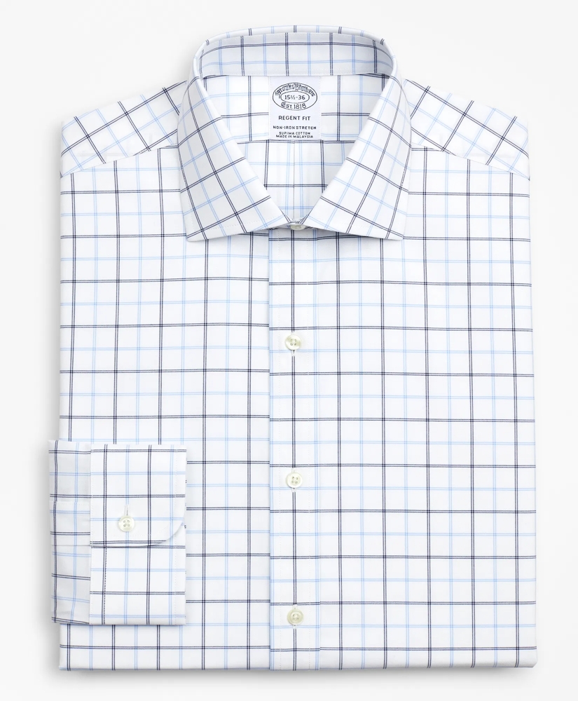 Stretch Regent Regular-Fit Dress Shirt, Non-Iron Poplin English Collar Double-Grid Check, image 4