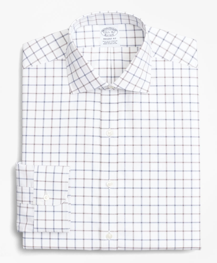 Stretch Regent Regular-Fit Dress Shirt, Non-Iron Poplin English Collar Double-Grid Check, image 4
